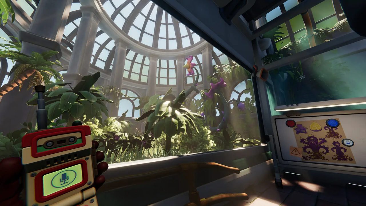 Conservatory / greenhouse view with walkie-talkie in hand
